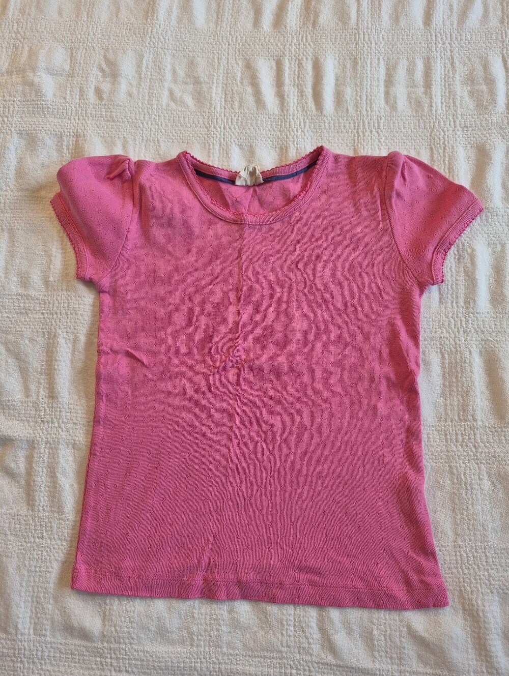 Mini Boden girls 9-10 years pink pointelle short sleeve shirt VGUC